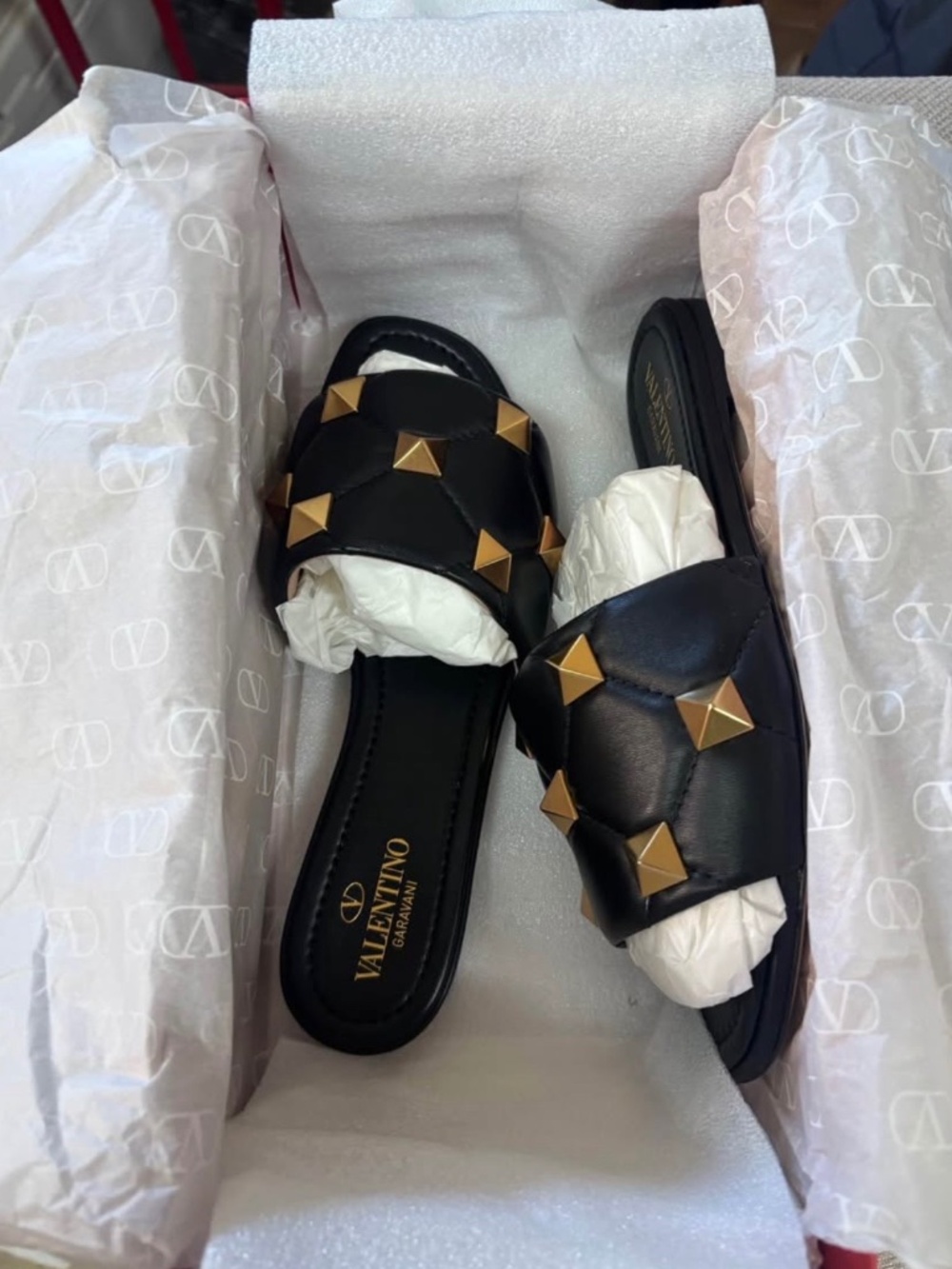 Valentino Garavani Roman Stud Leather Slide Sandals